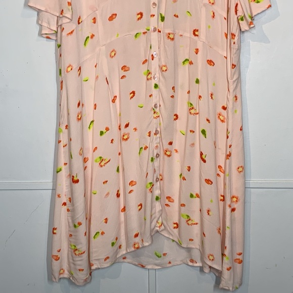 BP Easy Floral Print Button Front Skater Minidress Pink Women's Plus Size Dress - Picture 4 of 11